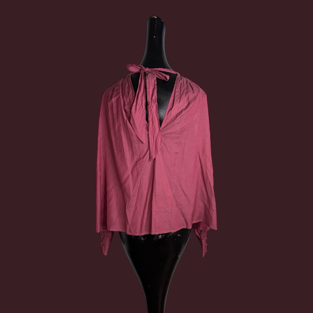 Free People Mesh Beaded Embroidered Balloon Sleeve
Tie Back Blouse. - Picture 12 of 16